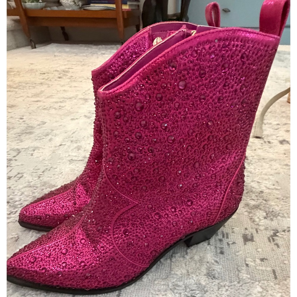 Jessica Simpson Oviedo2 Hot Pink Rhinestone Western Ankle Boots JS-OVIEDO2 6.5M